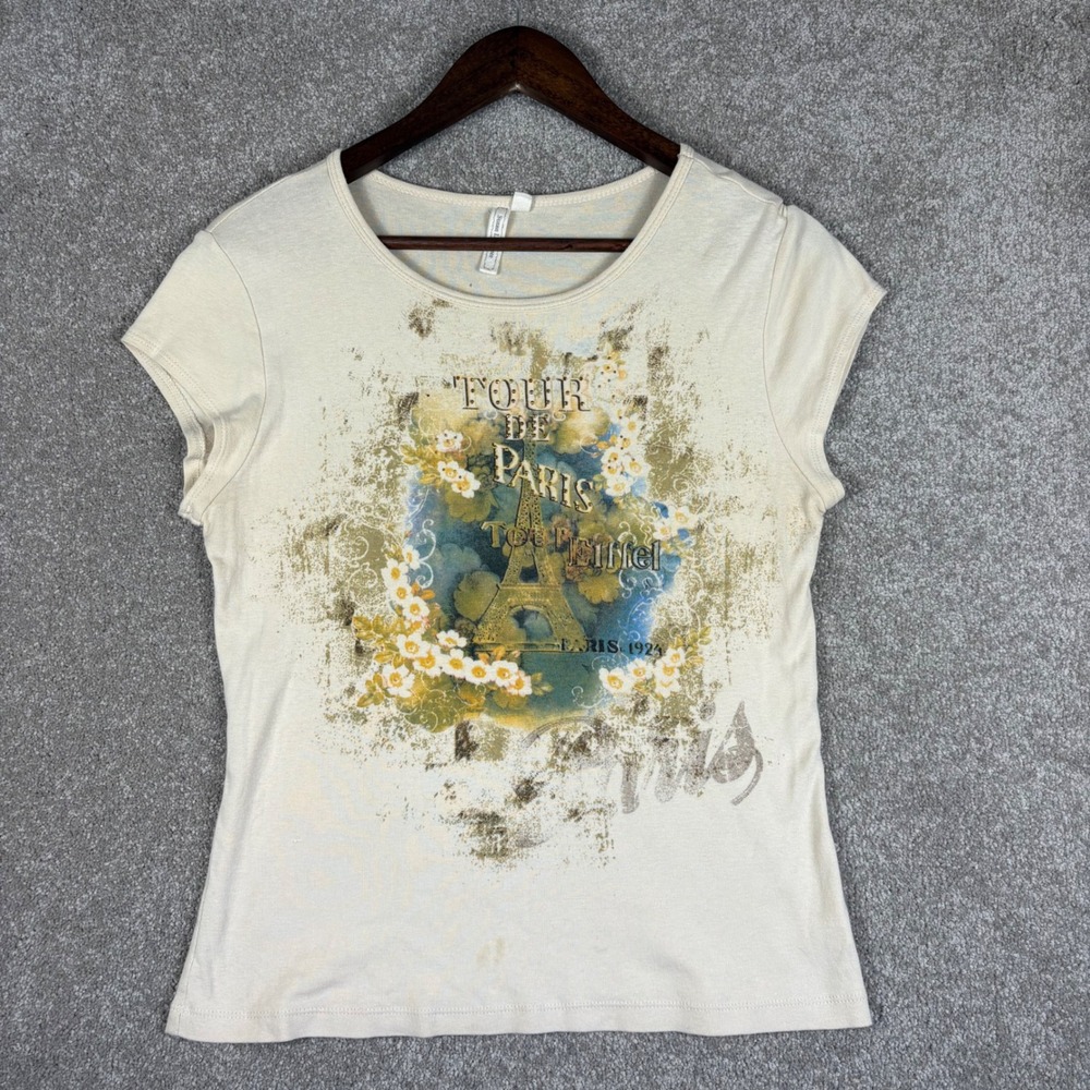 Susan Lawrence Tour De Paris Eiffel Tower Graphic Tee Cream Made in USA Large